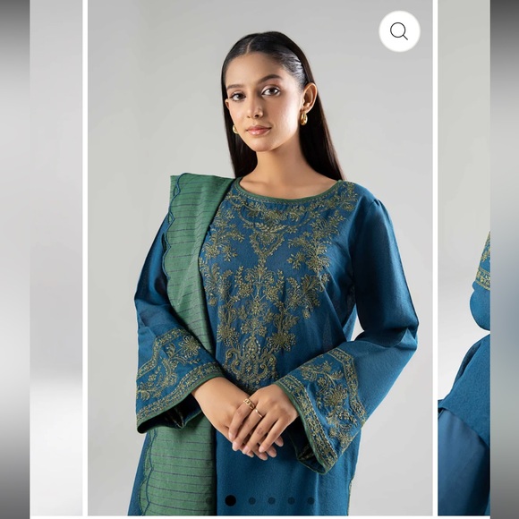 M. BASICS by Maria. B. Elegant Blue and Green Embroidered Women's Dress - Picture 2 of 15